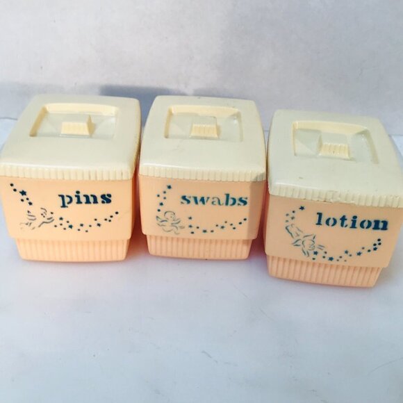 Clarolyte Vintage Bathroom Decor 1960 Lotion Swabs Containers VTG Shabby Chic - Picture 11 of 14